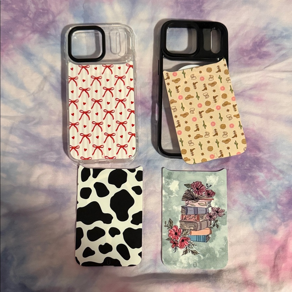 Clear Black iPhone Case with Interchangeable Decorative Cards - Red Bow Design